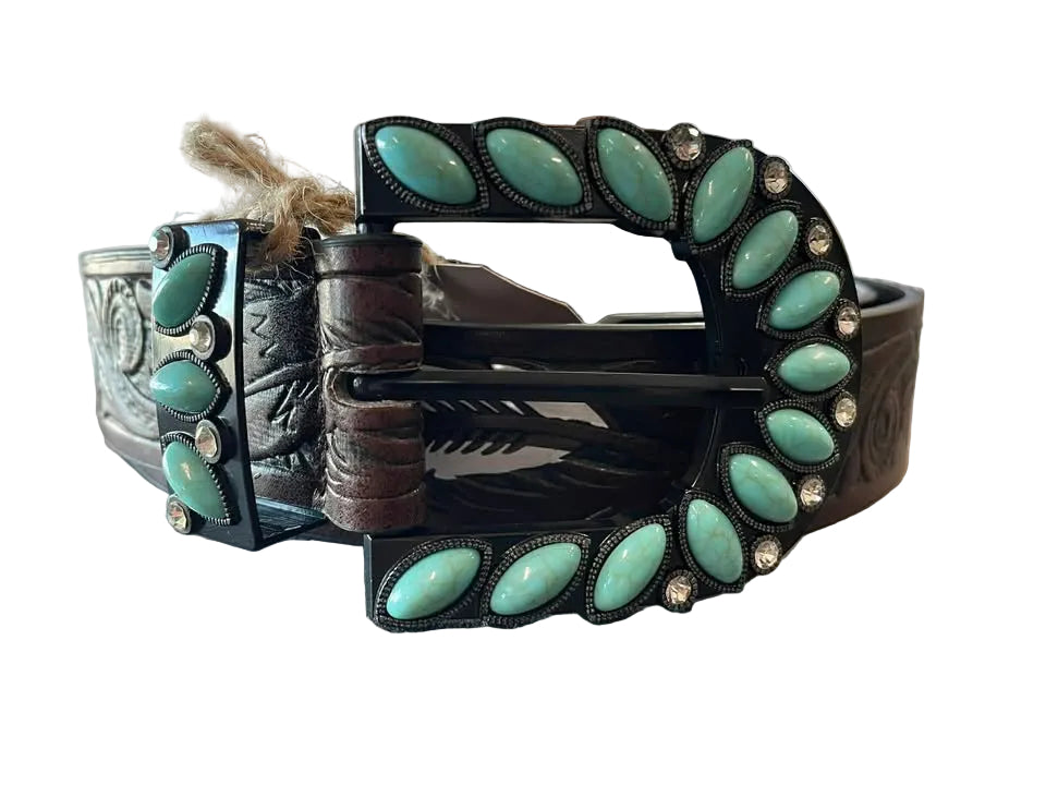 coffee teal feather belt