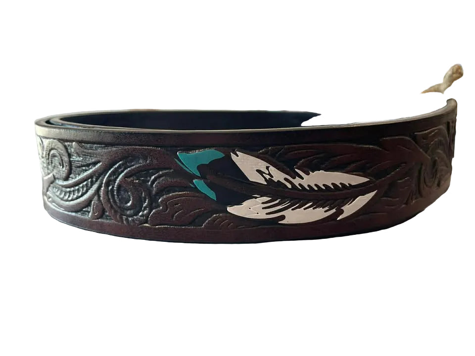 coffee teal feather belt