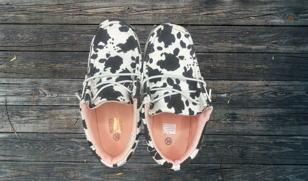 The Rusty Spur Co. Kids Cow Print pink insert Shoes