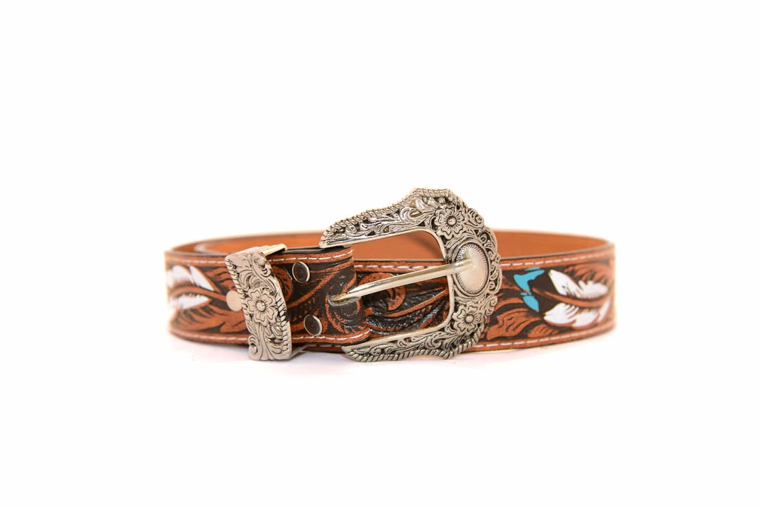 teal tan antique belt